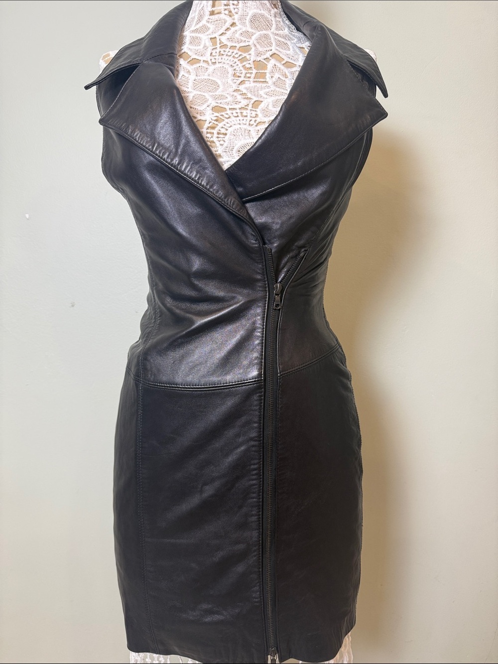 ✨Vintage Rare Michael Hoban North Beach Black Leather Zip Front Dress Size 6  💖